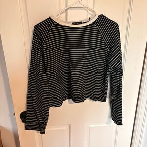 Miou Muse Vertical Striped Long Sleeve Cropped Top Tee Shirt Large